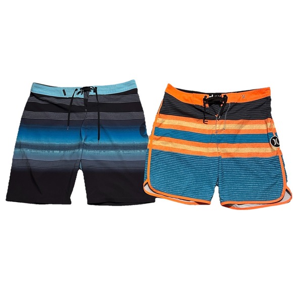Lot of 2 HURLEY Phantom Men's Size 32 Board Shorts Surf Swim Striped Neon‎ - Picture 1 of 10